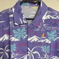 XL ヤシの木 リゾート総柄 ラウンド アロハシャツ パープル 新品未使用