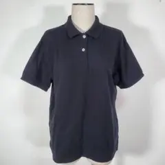 IY BASICS レディース 半袖ポロシャツ 黒 無地 シンプル 普段使いXL