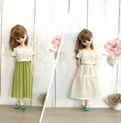 リカちゃん服　コーデ　オフショルトップス着回しセット　ハンドメイド