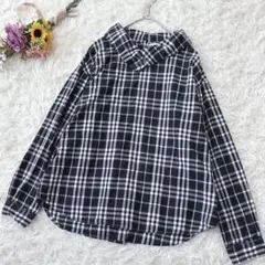 【コレックス】長袖シャツ　ブラウス　プルオーバー　チェック柄　ブラック　F