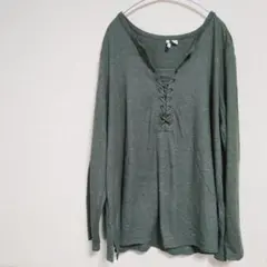 グリーン 長袖Tシャツ 18/20W