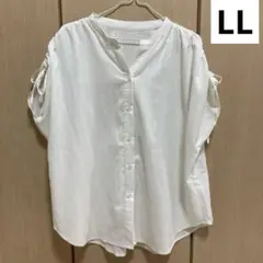 しまむら terawear emu ホワイト 袖リボン付き 半袖シャツ LL
