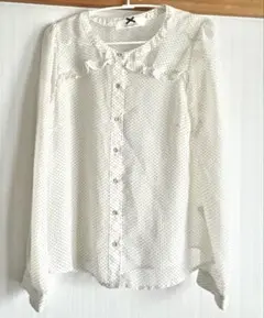 【美品】フリル ホワイト ドット柄♡長袖ブラウス
