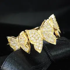 計0.3ct ダイヤモンド K18 バタフライ リング 鑑別付き