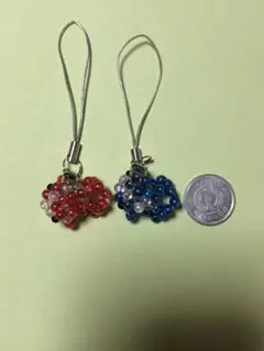 ビーズ金魚ストラップ 赤と青のセット