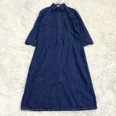 n6728 美品✨SPB 七分袖デニムワンピース M ミモレ丈 コットン100%