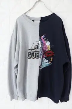 GUESS ビジューロゴ スウェット グレー/ネイビー
