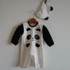 1回着用CROISSANCE BEBE パンダロンパースと帽子 80