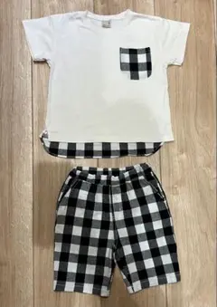 プティマイン　Tシャツ 半袖　パンツ　セットアップ　チェック　100