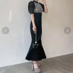 eimy istoire スプリングギンガムマーメイドニットワンピース