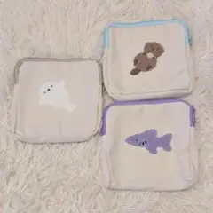 ダイソー スクエアポーチ アザラシ＆ラッコ＆サメ 3点セット 小物入れ