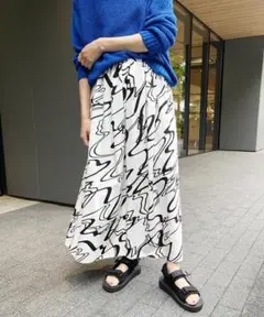 Spick & Span ペイントプリントスカート ホワイト