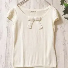 Private Label リボンラメニット 半袖トップス M 白
