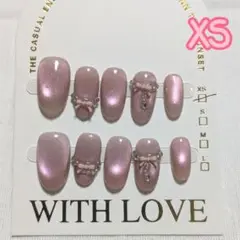 ピンクリボン付きネイルチップ ★ XS13 ★ 1セット