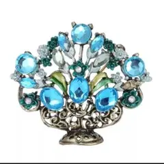 フラワーブローチ ブルー 花瓶
