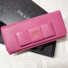 プラダ リボン サフィアーノ 長財布 ピンク