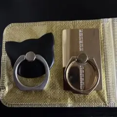 猫型とゴールドスマホリングセット