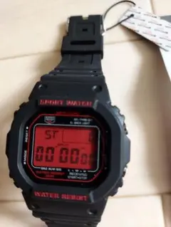 レトロ調　デジタル腕時計　ブラック＆レッド　防水　防塵　 新品未使用　G-9