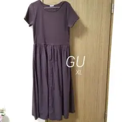 【GU】パープル カットソー 半袖 ロングワンピース