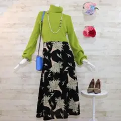 カネコイサオ 花柄スカート M 黒 フレアロングスカート ボタニカル ほぼ未使用