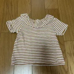 プチバトーボーダーTシャツ ピンク×ブラウン