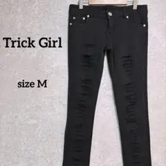 Trick Girl ダメージデニム 黒 M スリムパンツ ストレッチ セクシー