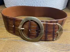 ラルフローレン茶クロコダイル革オーバーベルト金ワニ革クロコ鰐ウエスト ベルト極太