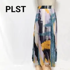 PLST プラステ ペイント柄 プリーツスカート ロング丈 マルチカラー S