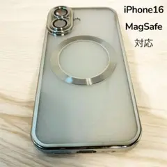 iPhone 16 MagSafe対応透明シルバーメタリックケース