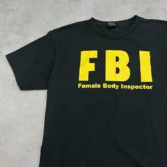 FBI　ビッグロゴ　ユニークメッセージ　半袖Tシャツ　古着　ブラック　XL