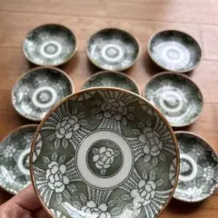 花柄緑色皿 10枚セット