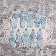 ネイルチップ 水色白 天使 病みかわ 量産 ドット 女児