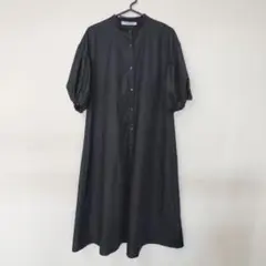 レイカズン ロングワンピース Aライン フレア パフスリーブ ブラック