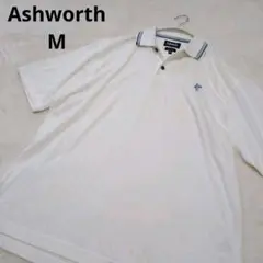 Ashworth ホワイト ストライプ　襟　ポロシャツ　 刺繍　ロゴ　M 綿