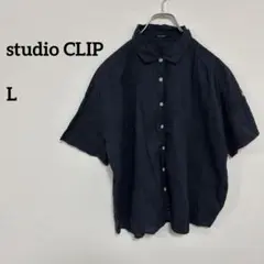 studio CLIP 半袖シャツ L 黒オーバーサイズガーゼ生地風 c290