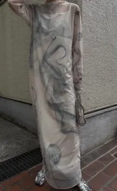 【AMERI】CURL OF SMOKE SHEER DRESS