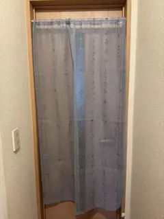 青色 レース　セパレートカーテン リング模様　のれん