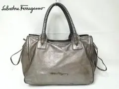 Ferragamo フェラガモ ハンドバッグ レザー グレー バッグ 122