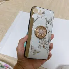 iPhone12 ProMax ケース 鏡 リング キラキラ バタフライ チョウ