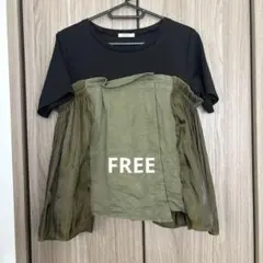 ブラック、カーキ切り替えオシャレデザインTシャツ付属ベルトナシ