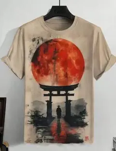 【新品 M】両面プリント Tシャツ 和風サムライ 戦士 武士 和柄 ゆったり
