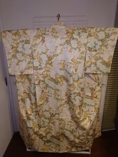 美品　洗える着物　小紋　袷　花柄（菊　梅）　地模様