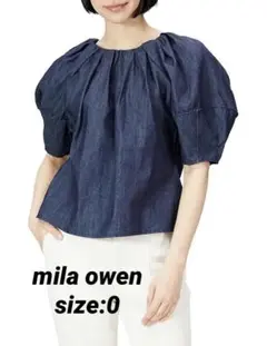 構築スリーブデニムブラウス　パフスリーブ　mila owen