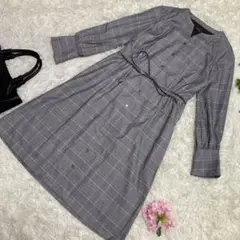極美品　リフレクト　ひざ丈シャツワンピース　グレー　チェック　9 Mサイズ