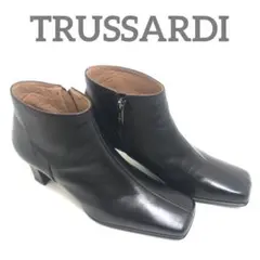 【未使用品】TRUSSARDI トラサルディ スクエアトゥ ブーツ 本革 レザー