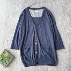美品(M)リネン100%/七分袖カーディガン/麻/長袖/羽織り/上着