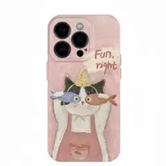 猫 イラスト ピンク ソフトケース
