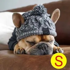 冬のお散歩も楽しく♡犬 ニット帽 おしゃれ♡ やわらか 耳穴あり 防寒 防風 S