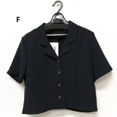 ネイビー 半袖ショートスリーブ ノーカラージャケット　164