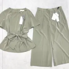 【新品同様】自由区　セットアップ　洗える　ペプラムブラウス　リボン　ワイドパンツ